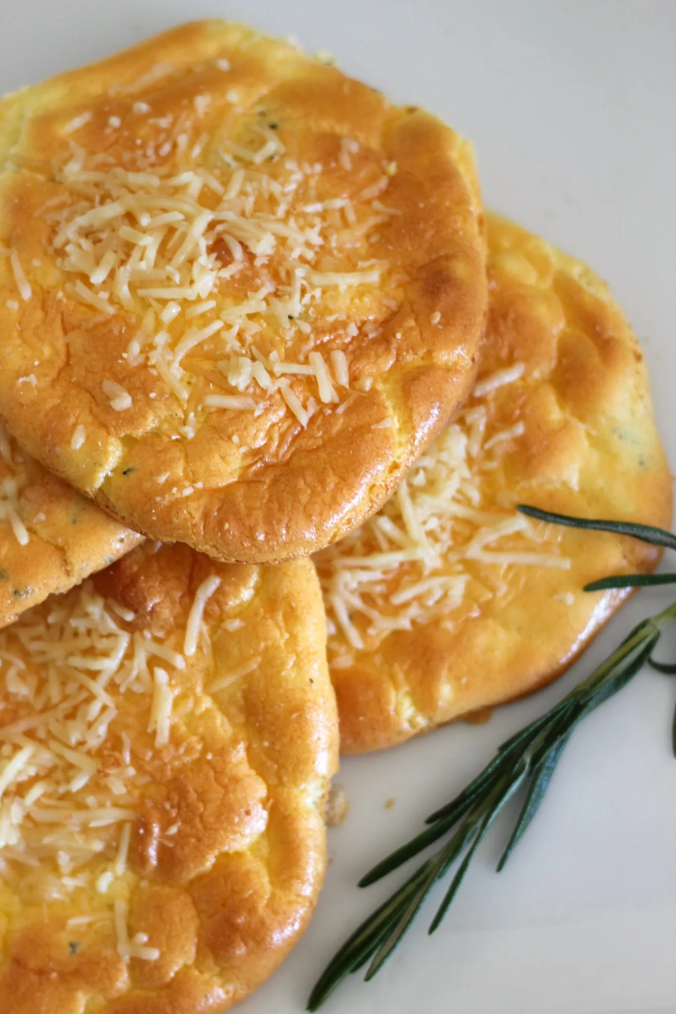 Garlic, rosemary, and Parmesan cloud bread. An easy to make, very low carb and keto snack!