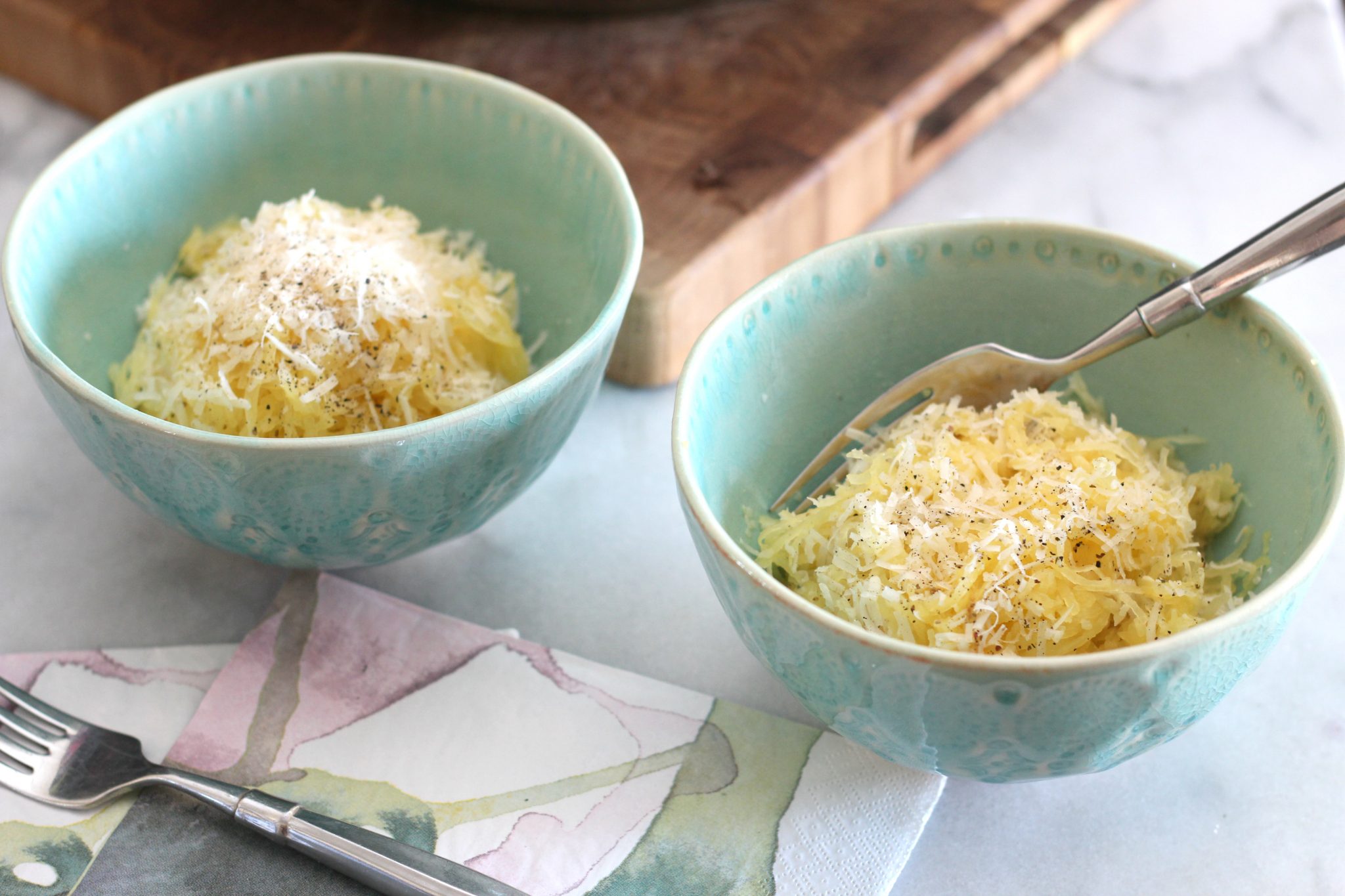 This super simple cacio e pepe spaghetti squash is delicious low carb side dish make with only cheese and pepper!