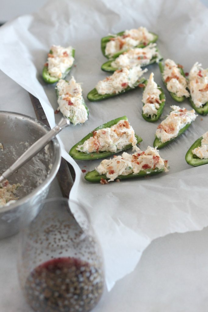 You are going to love this recipe for roasted chicken and bacon jalapeño poppers! These are perfect low carb/keto appetizers and they taste amazing. #lowcarbrecipes #chicken #jalapenopoppers #ketorecipes