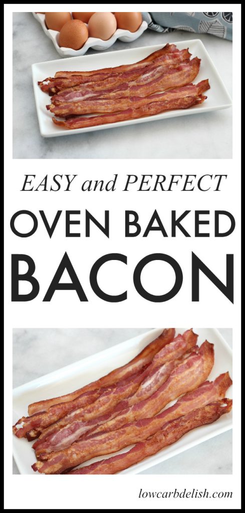 Once you use this method to bake your bacon, you'll never prepare it another way again! Easy perfect oven baked bacon! #cookingbasics #bacon #lowcarb #keto