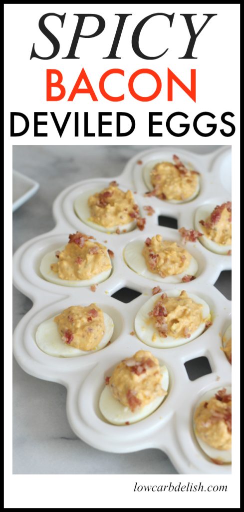 This is not your basic deviled egg recipe! These spicy bacon deviled eggs are so delicious and perfectly low carb!