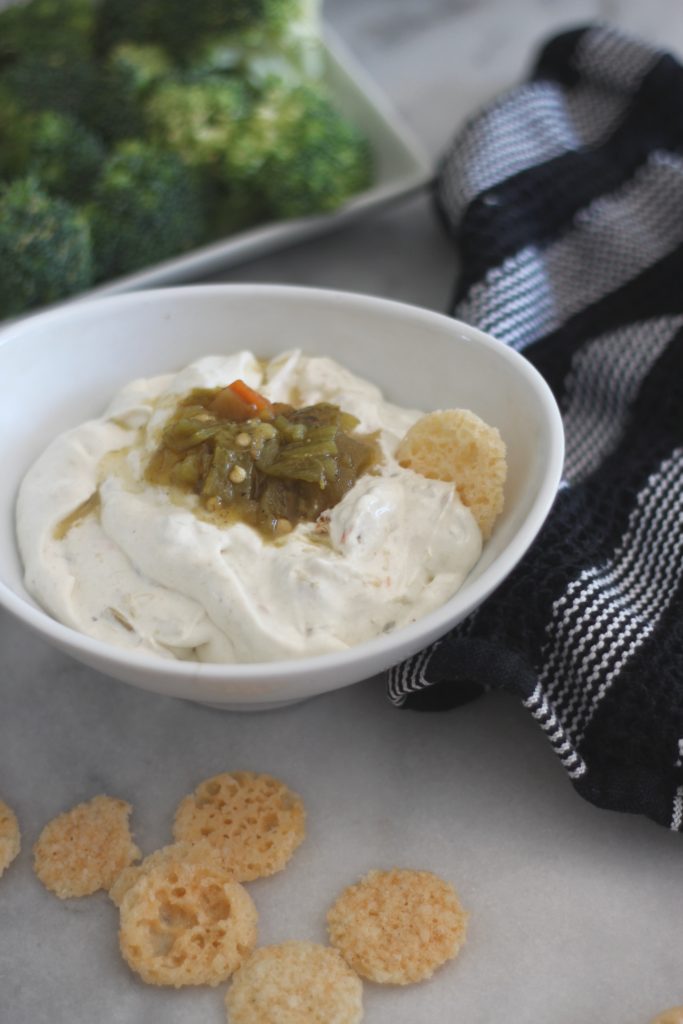 This Hatch Green Chile Cream Cheese Dip has the best flavor! Go ahead and eat this dip, with less than one carb per serving, it's perfect for both low carb and keto diets. Plus, you can make it in minutes!