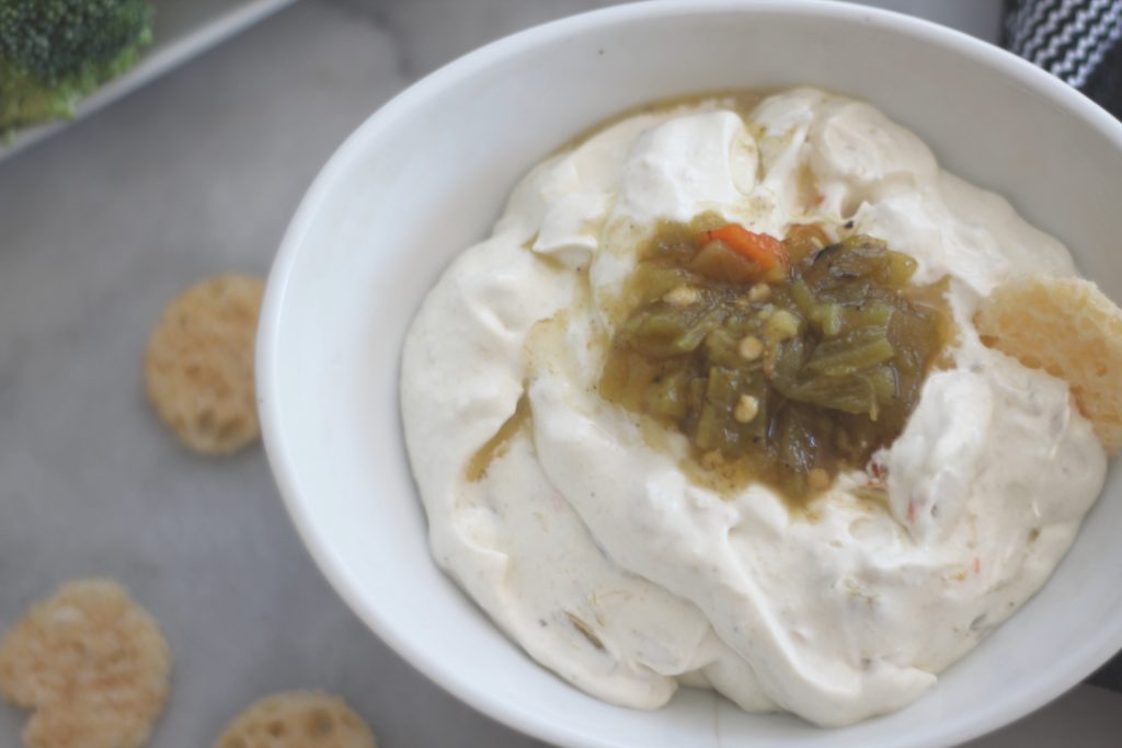 This Hatch Green Chile Cream Cheese Dip has the best flavor! Go ahead and eat this dip, with less than one carb per serving, it's perfect for both low carb and keto diets. Plus, you can make it in minutes!