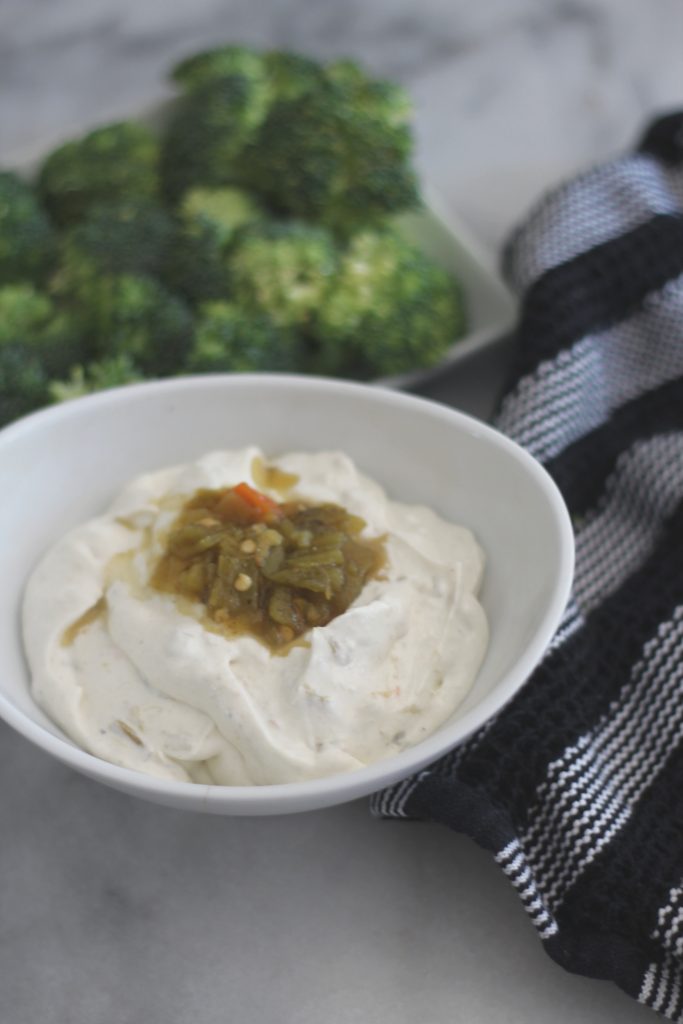 This Hatch Green Chile Cream Cheese Dip has the best flavor! Go ahead and eat this dip, with less than one carb per serving, it's perfect for both low carb and keto diets. Plus, you can make it in minutes!