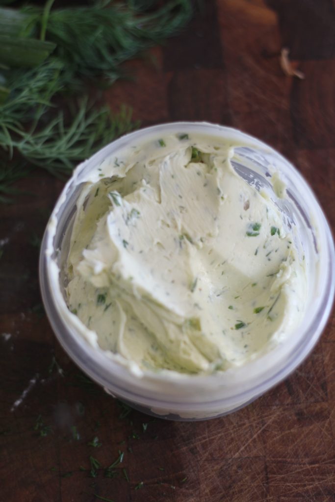 Make your own garlic herb butter with this simple recipe! This butter is so fresh and tasty with garlic, dill, green onion, and sea salt!