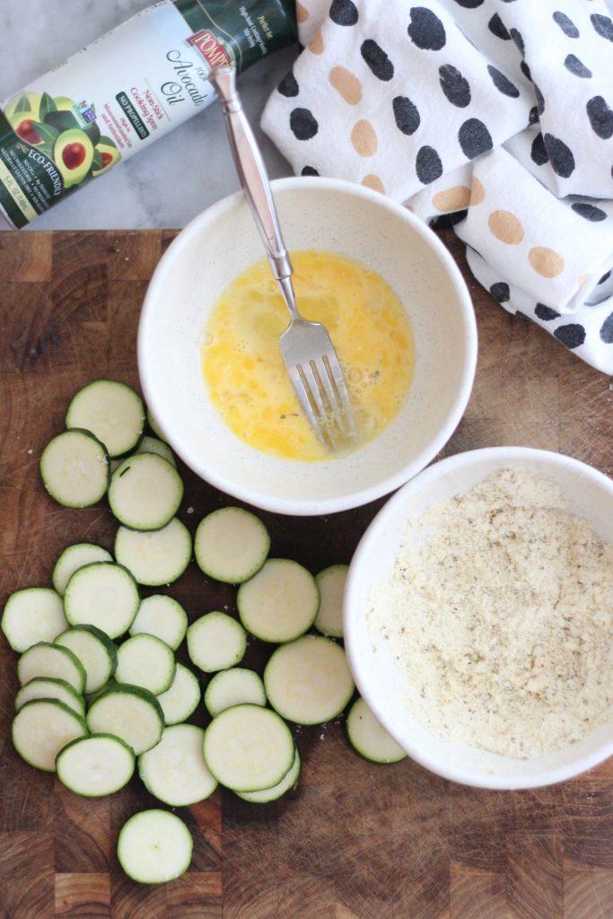 Air fryer fried parmesan zucchini. Fun appetizer and fun to make! #lowcarb #keto #ketoairfryer #friedzucchini