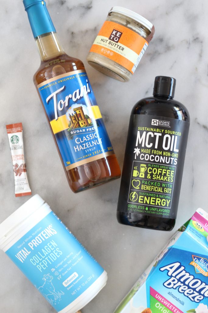 This delicious Hazelnut Keto Coffee Frappé is sugar-free and dairy-free and a perfect summer replacement for your hot bulletproof coffee. #lowcarbdelish #ketocoffee #bulletproofcoffee #buttercoffee #ketorecipes #ketocoffee