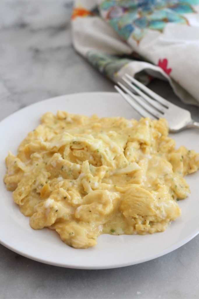 herbed white cheddar scrambled eggs with Sunny Paris Seasoning